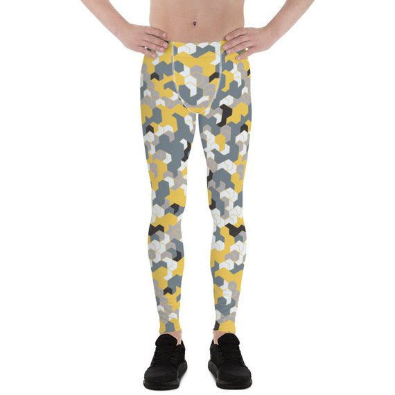 Mens Leggings - Yellow Sports Camo Leggings - RAGIMA Emporium