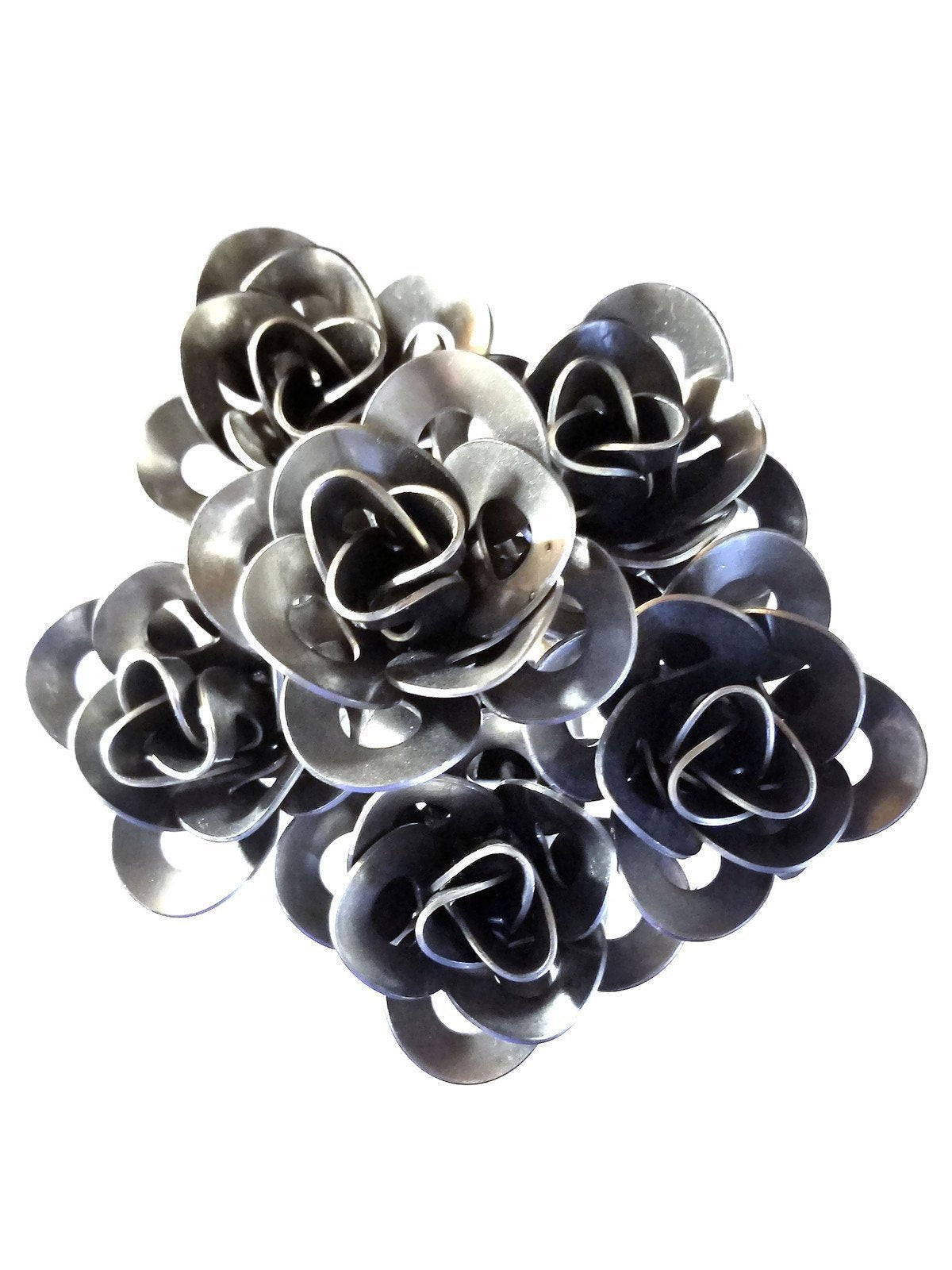 Half Dozen Metal Roses and Vase, Six Recycled Metal Roses and Vase, - RAGIMA Emporium