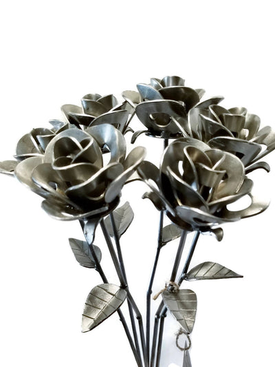 Half Dozen Metal Roses, Six Metal Roses, Welded Metal Rose Sculptures, - RAGIMA Emporium