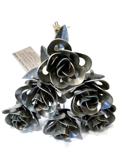 Half Dozen Metal Roses, Six Metal Roses, Welded Metal Rose Sculptures, - RAGIMA Emporium