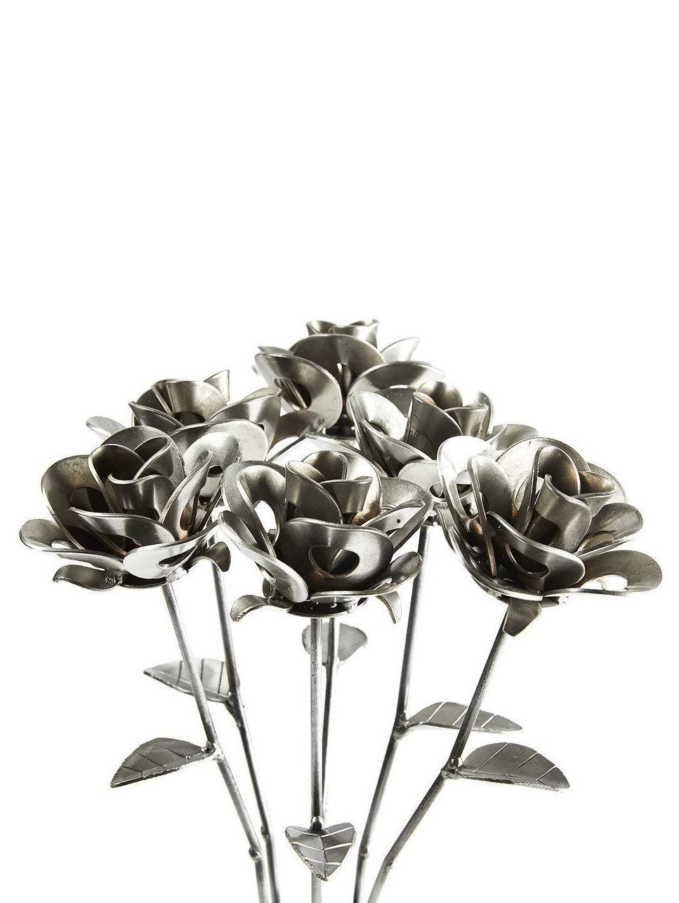 Half Dozen Metal Roses and Vase, Six Recycled Metal Roses and Vase, - RAGIMA Emporium