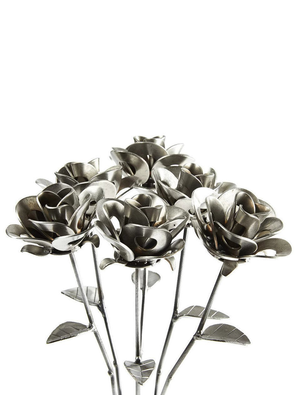 Half Dozen Metal Roses, Six Metal Roses, Welded Metal Rose Sculptures, - RAGIMA Emporium