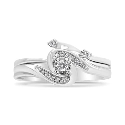 .925 Sterling Silver 1/10 Cttw Diamond Swirl and Bypass Bridal Set Ring and Band (I-J Color, I3 Clarity) - RAGIMA Emporium