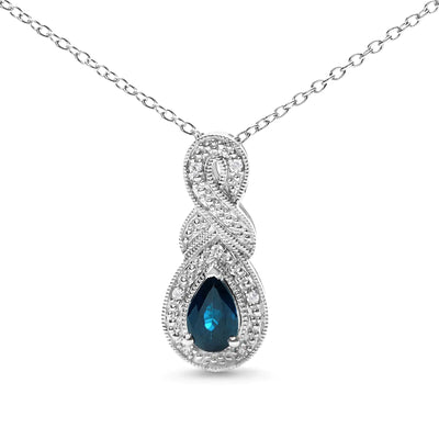 .925 Sterling Silver 6x4mm Pear Sapphire and Diamond Accent Infinity Drop 18" Pendant Necklace (H-I Color, SI1-SI2 Clarity) - RAGIMA Emporium