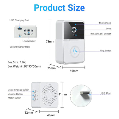 Wireless Security Smart WiFi Doorbell Intercom Video Camera Door Ring Bell Chime - RAGIMA Emporium