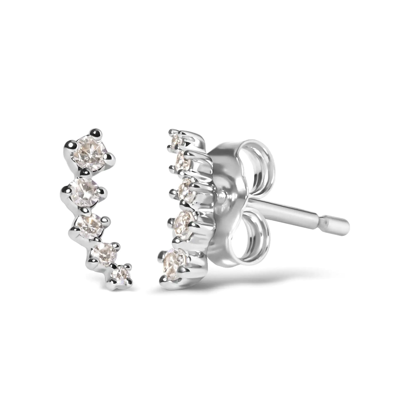 10K White Gold 1/10 Cttw Diamond Journey Style Climber Stud Earrings (H-I Color, I1-I2 Clarity) - RAGIMA Emporium