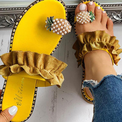 2021 Summer Beach Pineapple Flat Slippers Outside Slides Ladies Shoes - RAGIMA Emporium