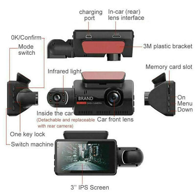 1080P Dual Lens Car DVR Dash Cam Video Recorder G-Sensor Front And Inside Camera - RAGIMA Emporium