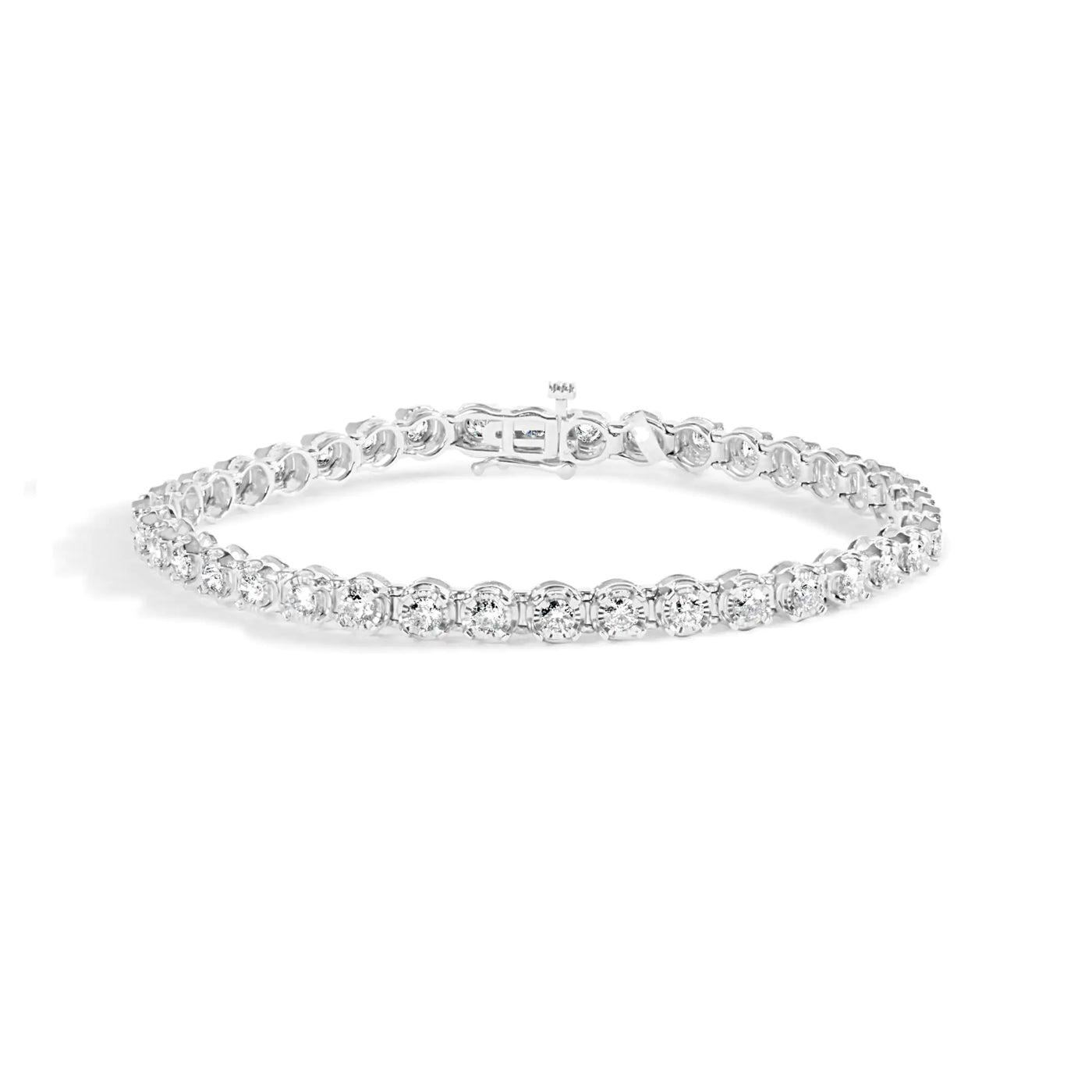 10K White Gold 3.00 Cttw Miracle Set Diamond Bezel Link Style Tennis Bracelet (H-I Color, I2-I3 Clarity) - 7.5" - RAGIMA Emporium