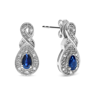 .925 Sterling Silver 4.5 x 3mm Pear Sapphire Gemstone and Diamond Accent Infinity Drop Stud Earrings (H-I Color, SI1-SI2 Clarity) - RAGIMA Emporium