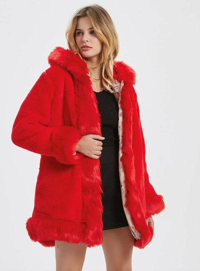 Womens Hooded Faux Fur Collar Coat - RAGIMA Emporium