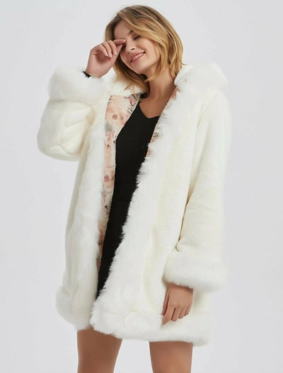 Womens Hooded Faux Fur Collar Coat - RAGIMA Emporium