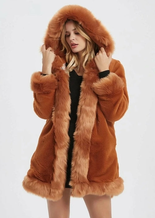 Womens Hooded Faux Fur Collar Coat - RAGIMA Emporium