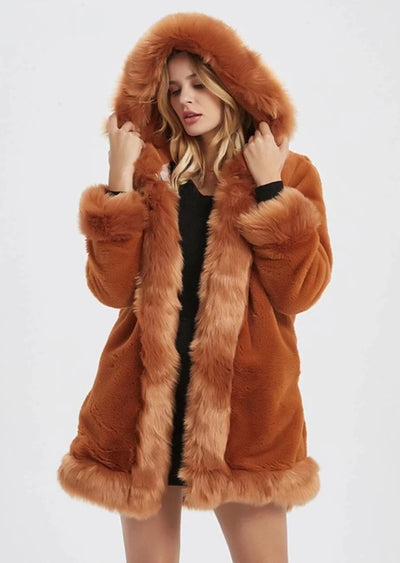 Womens Hooded Faux Fur Collar Coat - RAGIMA Emporium