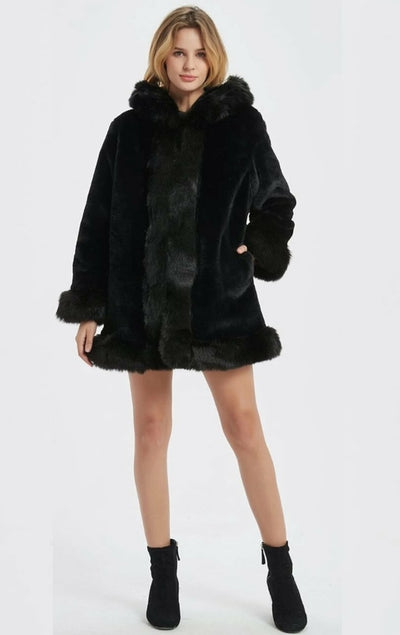 Womens Hooded Faux Fur Collar Coat - RAGIMA Emporium