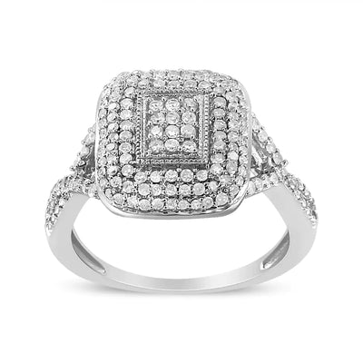 .925 Sterling Silver 1/2 Cttw Round-Cut Diamond Cluster Cushion Ring (I-J , I1-I2) - RAGIMA Emporium